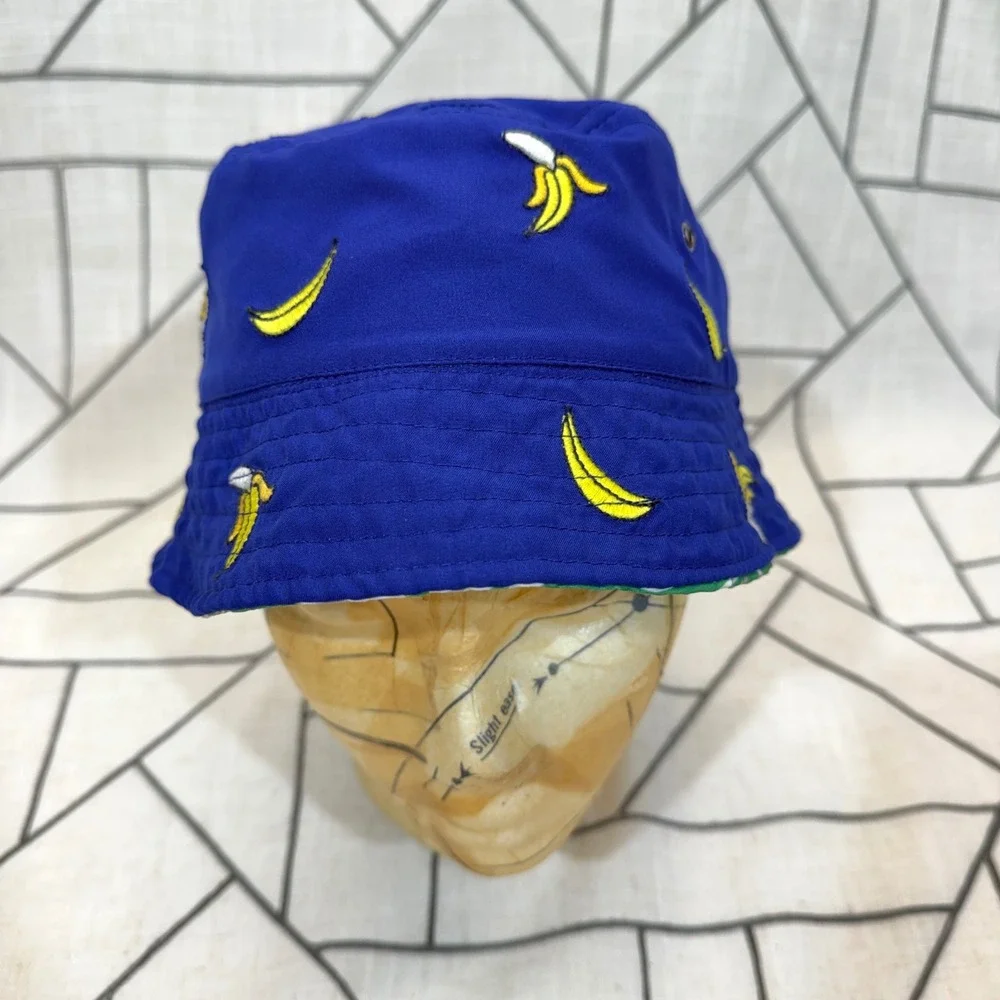 Hanna Andersson Reversible Bucket Hat Small Blue Green‎ Banana Dinosaur Print